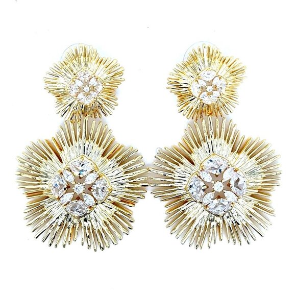 Kendra Scott Dira Gold Crystal Statement Earrings - Picture 1 of 9